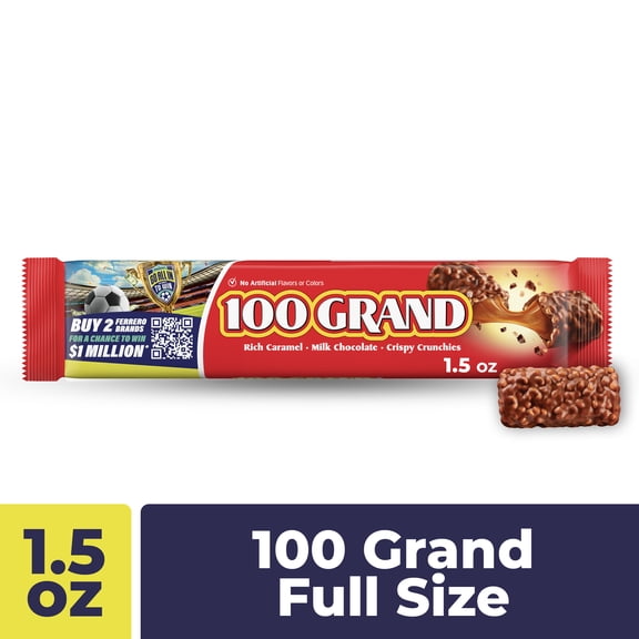 100 Grand Candy Bar, Milk Chocolate with Rich Caramel, Full Size Chocolate Bar, 1.5 oz
