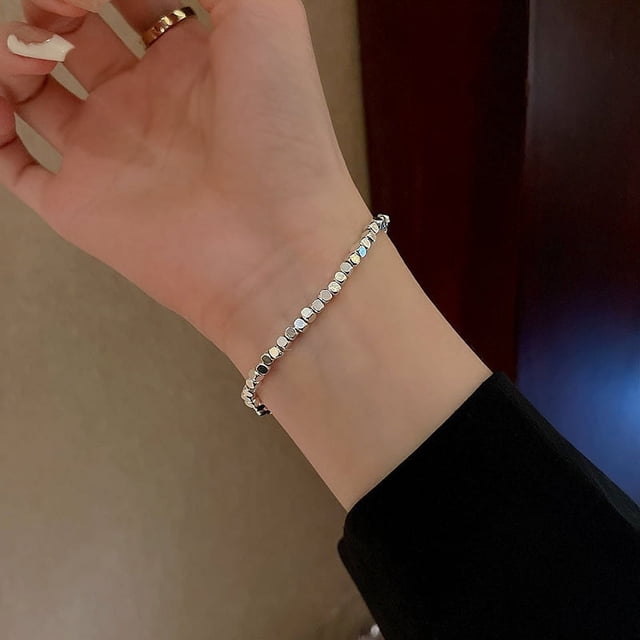 Pulsera de perlas vintage para mujer, pulsera de acero de titanio con nicho de sentido, pulsera para parejas, joyería