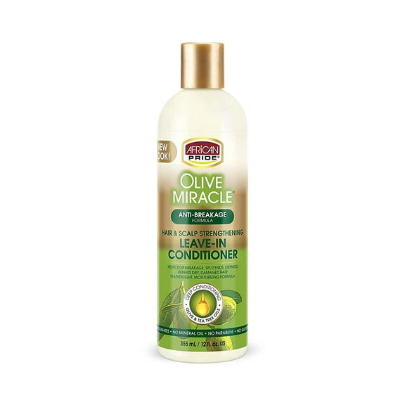 African Pride Olive Miracle Leave-In Conditioner (3 Pack) enriched with olive oil and tea tree to seal in moisture and prevent breakage. 12oz.