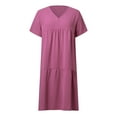 thumbnail image 4 of Kcodviy Robe Femme Décontractée Unie Robes Femmes avec Poches Couleur Manches Courtes V Robe Portefeuille Femme Été Col Couture Robe Ample, 4 of 5