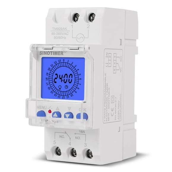TFixol Digital LCD Display 24 Hours Electronic Time Clock 85-265V Din Rail Hours Programmable Intelligent Analog Timer Switch with 15 Mins Interval