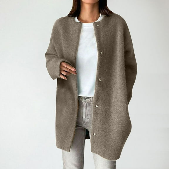 Black**Sale on Sale Chaoheng Women's Winter Coats Women's Solid Color Stand Collar Wool Coat,Thick Lined Button Front Shearling Jacket for Winter