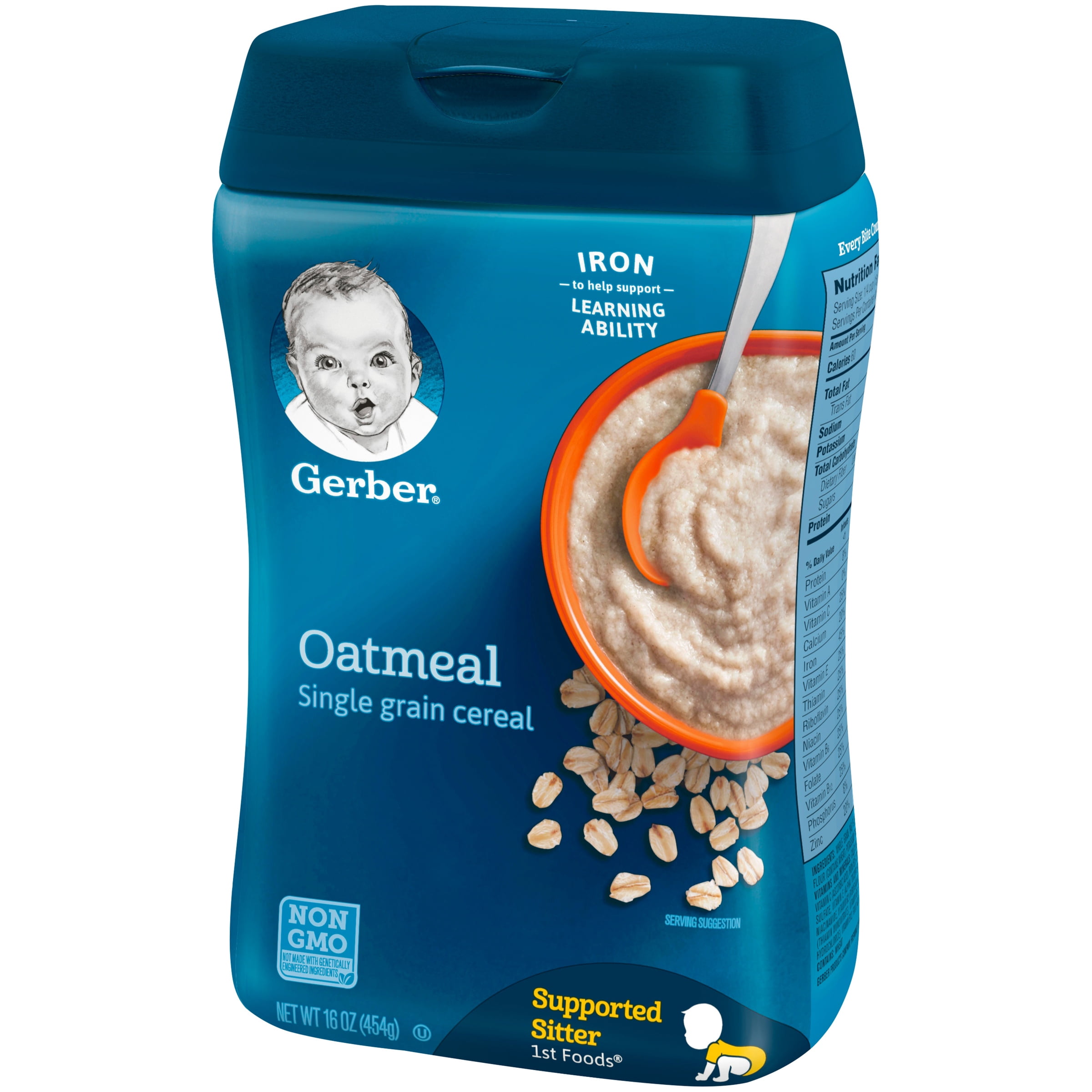 (6 pack) Gerber Stage 1 Baby Food, Baby Oatmeal Cereal, 8g Whole Grains, Infant Cereal 1 lb.