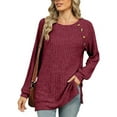 thumbnail image 4 of Chandail en Molleton Grande Taille pour Femmes Manches Longues Fendu Ourlet Automne Hiver Col Rond Épaule Tombante Coupe Ample Tunique Confortable, 4 of 9