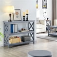 thumbnail image 3 of Alden Design 3-Tier X-Design Wooden Console Table with Storage Shelves for Entryway, Gray, 3 of 9