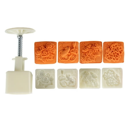 

AOOOWER 50-65g Square Flower Mooncake Mold 4 Stamps DIY Hand Press Biscuits Mould Mid-autumn Festival Baking Tool