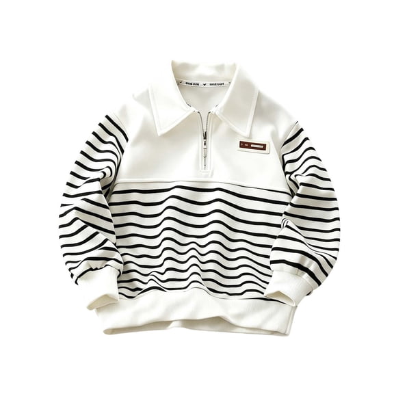 Lutiedan Half Zipper Sweatshirts for Boys Long Sleeve Collared Baggy Sweatshirts Casual Fall Striped Pullover Tops Size 1-12