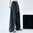 thumbnail image 4 of UAMVSH Jeans for Women Slack Palazzo Wide Leg Pockets Denim Pants with Drawstring Baggy High Waist Pull on Lounge Pants, 4 of 6