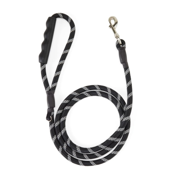 YOULY Reflective Braided Rope Dog Leash Black 6-ft long 1/2-in wide
