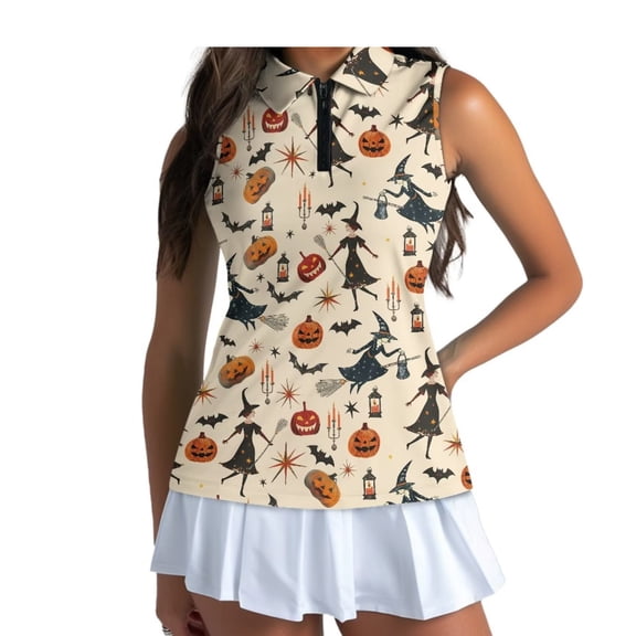 Yuyamidu Halloween Which Sleeveless Golf Shirts for Women Quarter Zip Breathable Quick-dry Fabric, Slim Fitted Cut, Suitable for Golf Training, Halloween Outings, Tennis, Casual Daily Wear