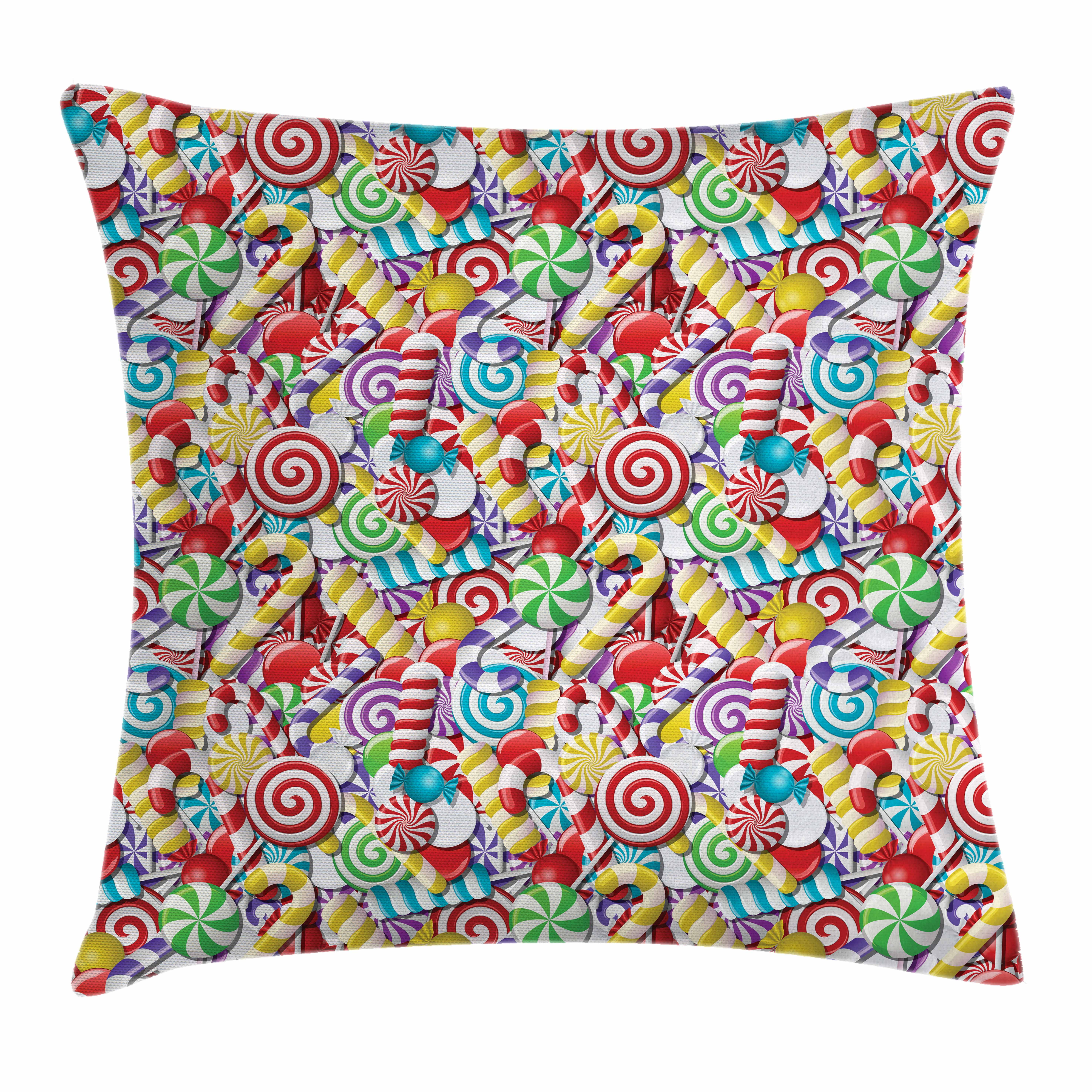 Candy Cane Throw Pillow Cushion Cover, Bonbons Lollipops Sugary Treats