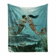 thumbnail image 1 of Mermaid Soft Flannel Fleece Blanket, Composition with Mythological Beings in Bottom of Ocean Sea Star and Seaweed Motif, Cozy Plush for Indoor and Outdoor Use, 60" x 80", Multicolor, by Ambesonne, 1 of 6