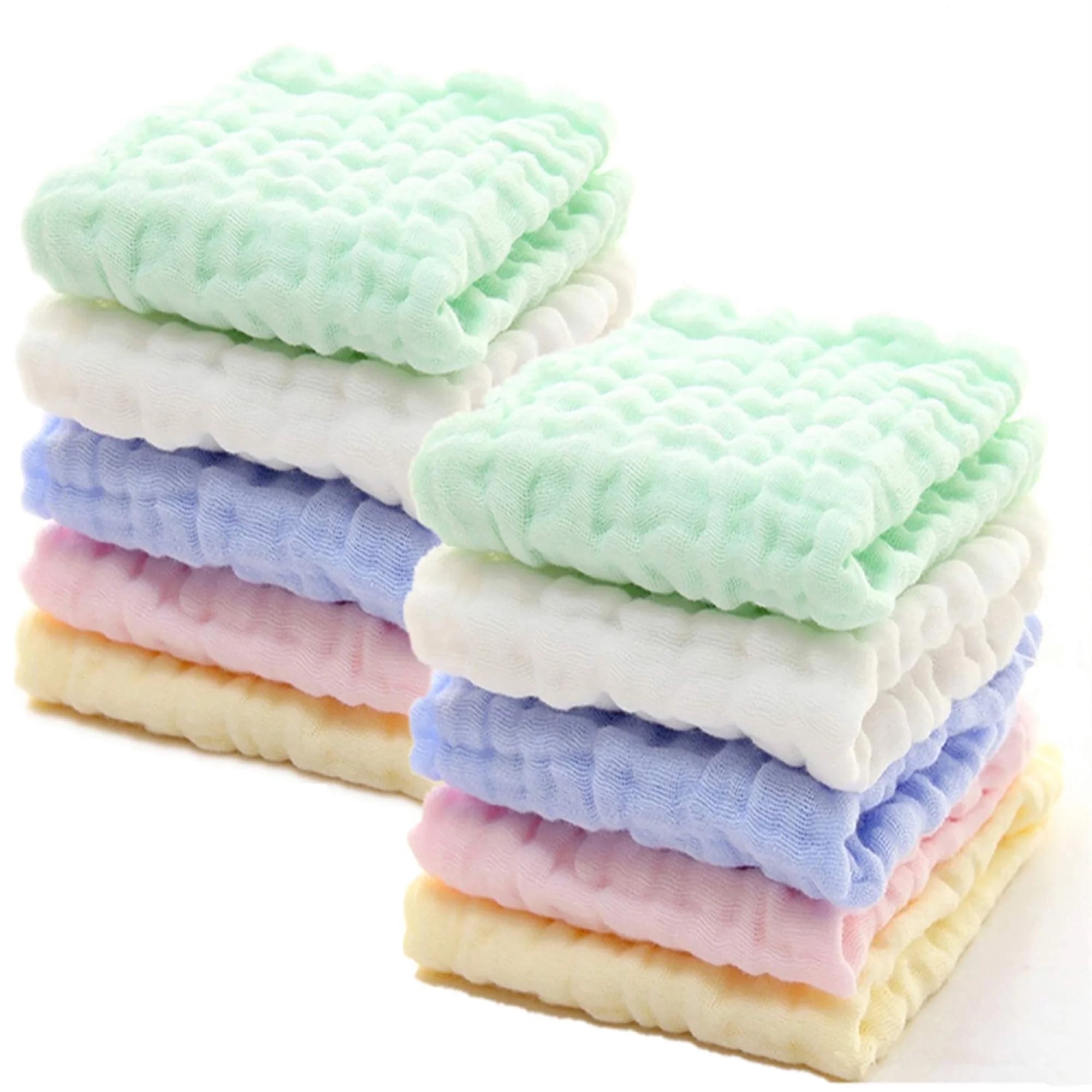 10-Pack Towels & Baby Muslin Washcloths Set, 12x12 inches, Soft Cotton Face Towels for Sensitive Skin
