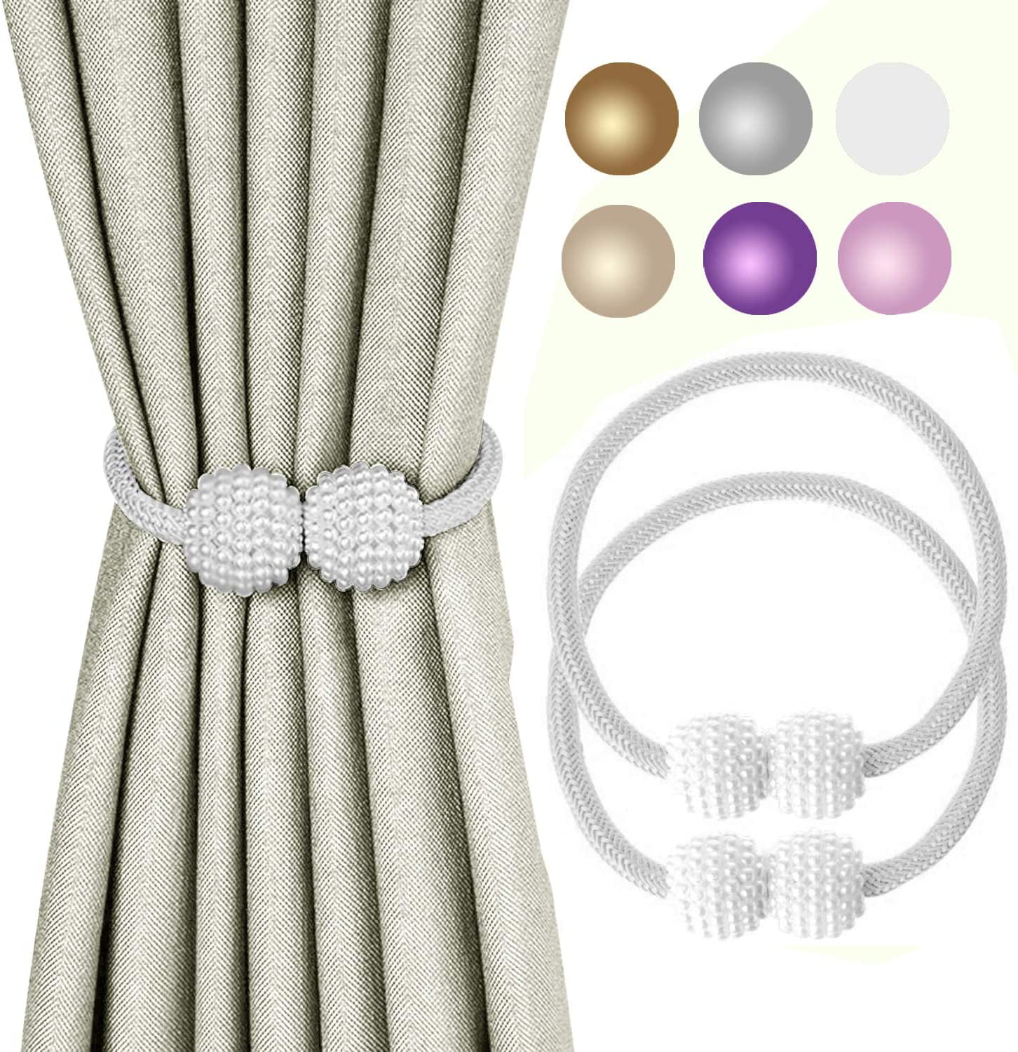 Pair of Pearl Magnetic Window Curtain Tieback Voile Holdback Buckle Tie 10 