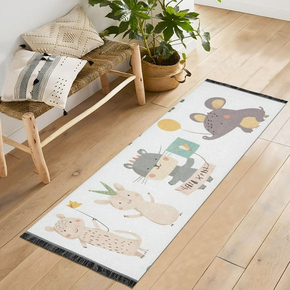 Yayeee Runner Rug for Bedroom 2'x6' Machine Washable Hallway Non Slip Mat, Cute Animal