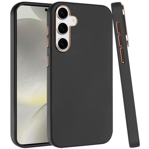 For Samsung Galaxy S25  /S25 Plus /S24  Plus Slim Classic Hybrid Around Rubber Gummy Gel Slick Hard PC Silicone TPU Chromed Button Cover, XPM Phone Case [Black]