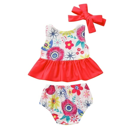 

Gubotare Toddler Summer Girls Bowknot Flower Printed Ruffles Two Piece Swimwear Swimsuit Bikini With Swimsuit Kids Girls Red 3-6 Months
