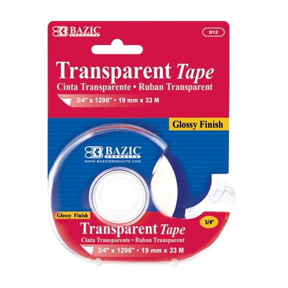 BAZIC Transparent Tape w/ Dispenser 3/4" X 1296", Glossy Finish, 1-Pack
