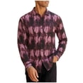 thumbnail image 2 of Men's Hawaiian Long Sleeve Button Down Shirt Casual Untucked Shirts Summer Beach Wedding Textured Shirts Red XS, 2 of 5