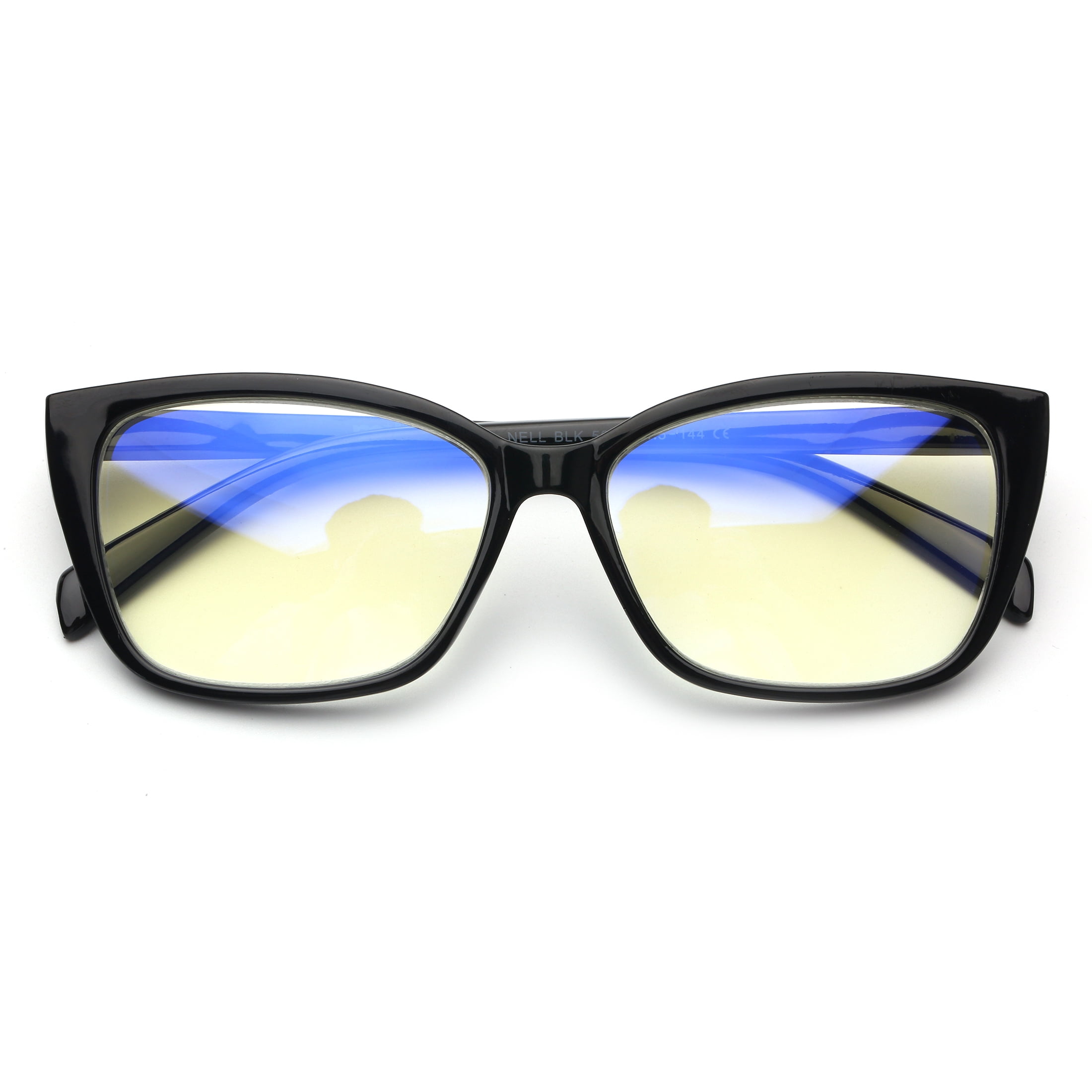 M+ Plano Blue Light Lens Injection Womens Frames, Nell, Black, 56.5-14.5-144, with Case