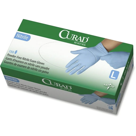 Curad Powder-free Nitrile Disposable Exam Gloves, Blue, 150 / Box (Quantity)