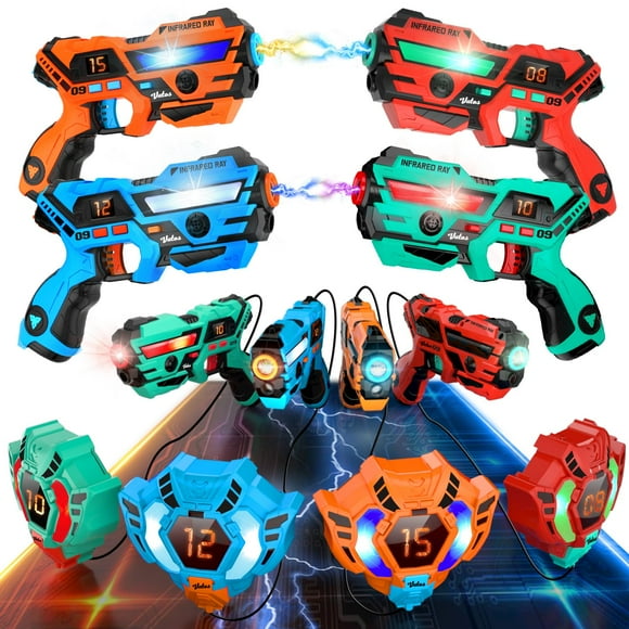 VATOS Real-time Data SYNC Laser Tag Set - Infrared Laser Tag Sets of 4 Guns 4 Vests, Multi Player Lazer Tag Shooting Game for Kid Teen Age 6-12 yd Indoor & Outdoor Play