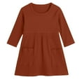 thumbnail image 1 of Odeerbi Niñas Vestido de Manga Larga de Punto Elástico Primavera Otoño Vestido de Algodón Con Bolsillo Color Sólido Vestido de Cuello Redondo, 1 of 3