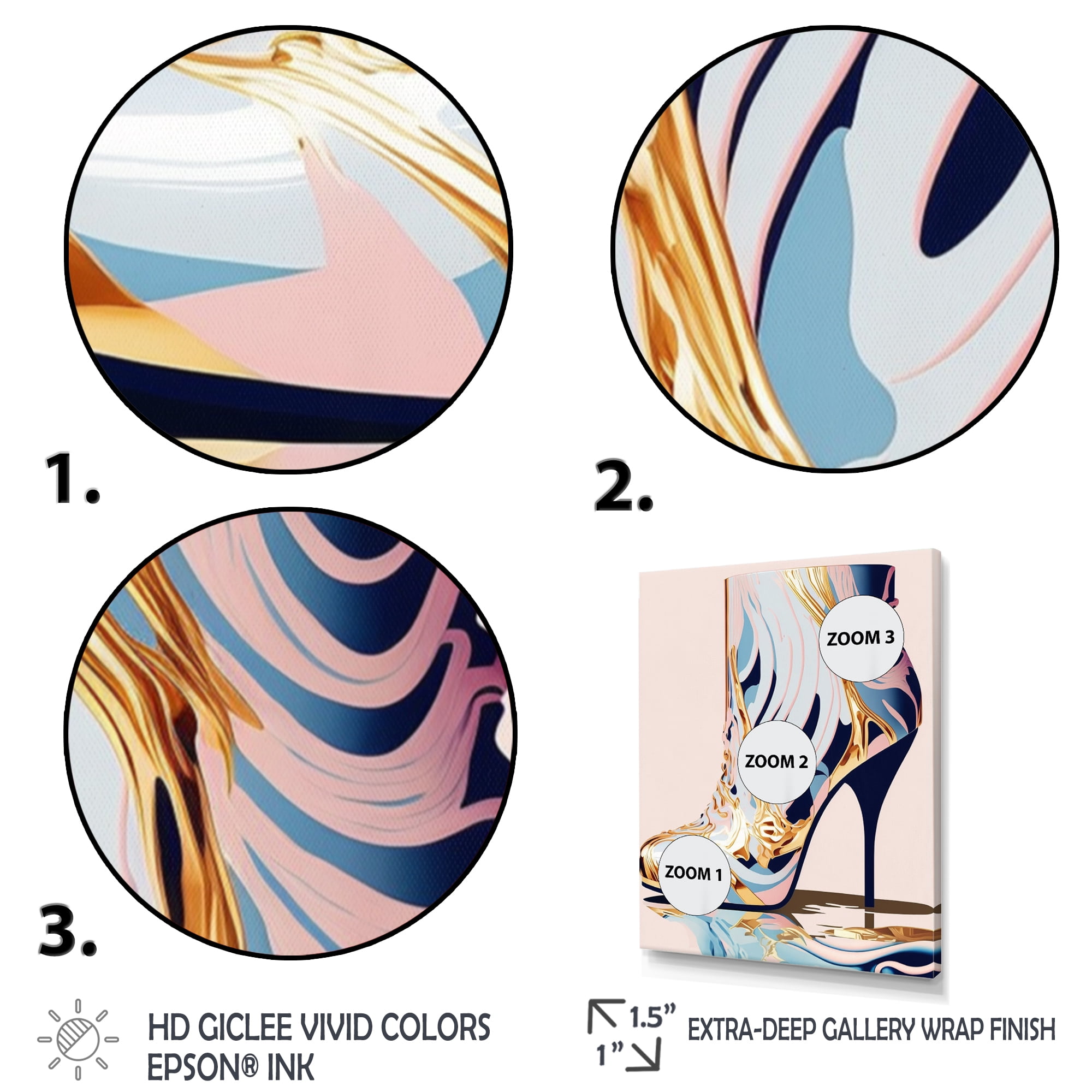 Designart Pink And Blue Art Deco High Heel Boots II Canvas Wall Art