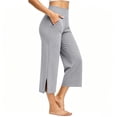 thumbnail image 3 of Posijego Womens Capri Yoga Pants Side Slit High Waisted Wide Leg Athletic Running Pants Work Dress Cropped Pants with Pockets, 3 of 7