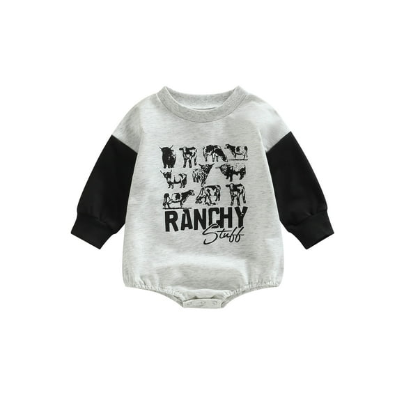 ZAXARRA Barboteuse Bébé Garçon Nouveau-Né Décontractée Imprimé Lettre Bull Head Couleur Contrastée Manches Longues Justaucorps Mignon Vêtements Automne Hiver