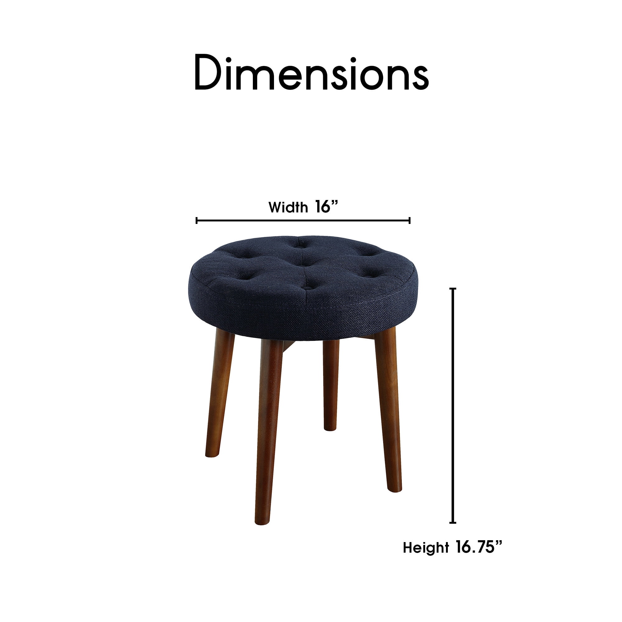 Elle Decor Penelope Tufted Upholstered Round Ottoman Foot Stool, Navy Blue