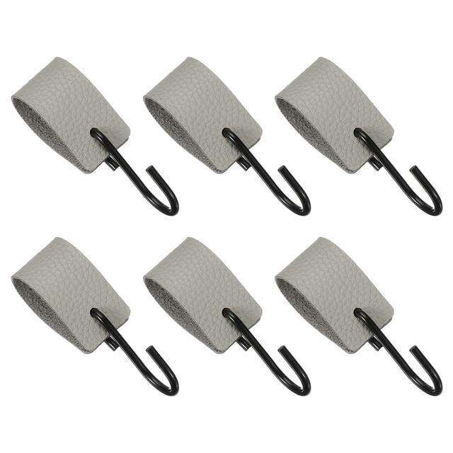 Uxcell 6 Pcs Ganchos en S de Cuero PU, Ganchos en forma de S Multifuncionales para Colgar Abrigos, Toallas, Camping, Cocina, Baño, Mango, Gris
