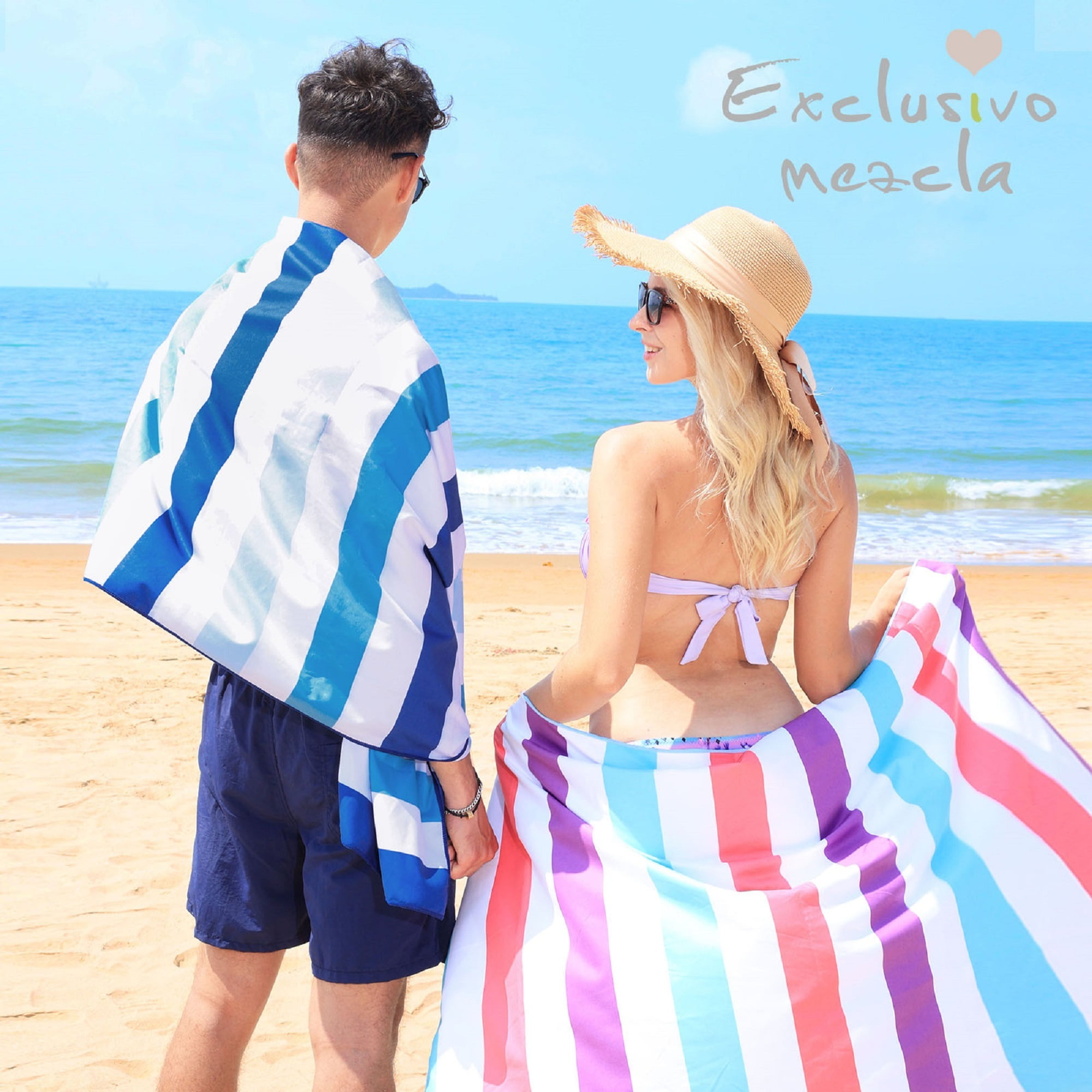 Exclusivo Mezcla Microfiber Quick Dry Beach Towel Set, Oversized Sand Free Beach Towel for Travel/ Camping/ Sports (6-Pack, 35"X70") - Super Absorbent, Compact and Lightweight