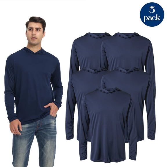 Zfeel Men’s Lightweight Poly Sweatshirt, Dry Fit Hooded Pullover Active Navy Hoodie, Pack of 5, Size S