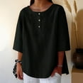 thumbnail image 3 of Cotton Muslin Shirt Women! Comdrip Women's 3/4 Sleeve Cotton Linen Blouses Top T Shirt Linen Shirts for Women Black XL, 3 of 10