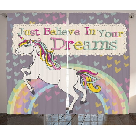 Dream Home Great Room Teen Girls Decor Curtains 2 Panels Set, Unicorn With