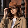 thumbnail image 6 of Vintage Wide Brim Felt Cowboy Hat with Decorative Hat Band, Classic Western Style Fedora Cowgirl Hat, Lightweight Outdoor Travel Party Costume Hat for Men Women Brown, 6 of 7