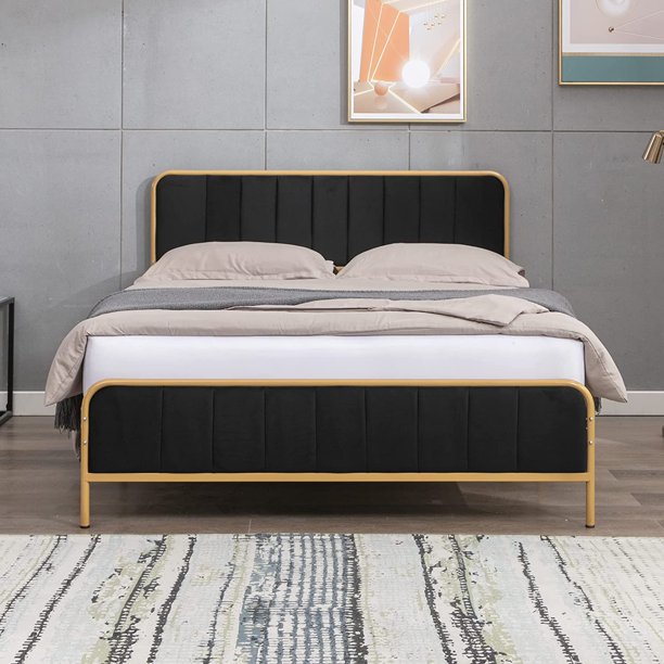 Mixoy California King Size Upholstered Platform Bed Frame with Velvet