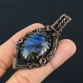 thumbnail image 4 of Natural Labradorite Gemstone Handmade Copper Wire Wrap Pendant 2.68", 4 of 4