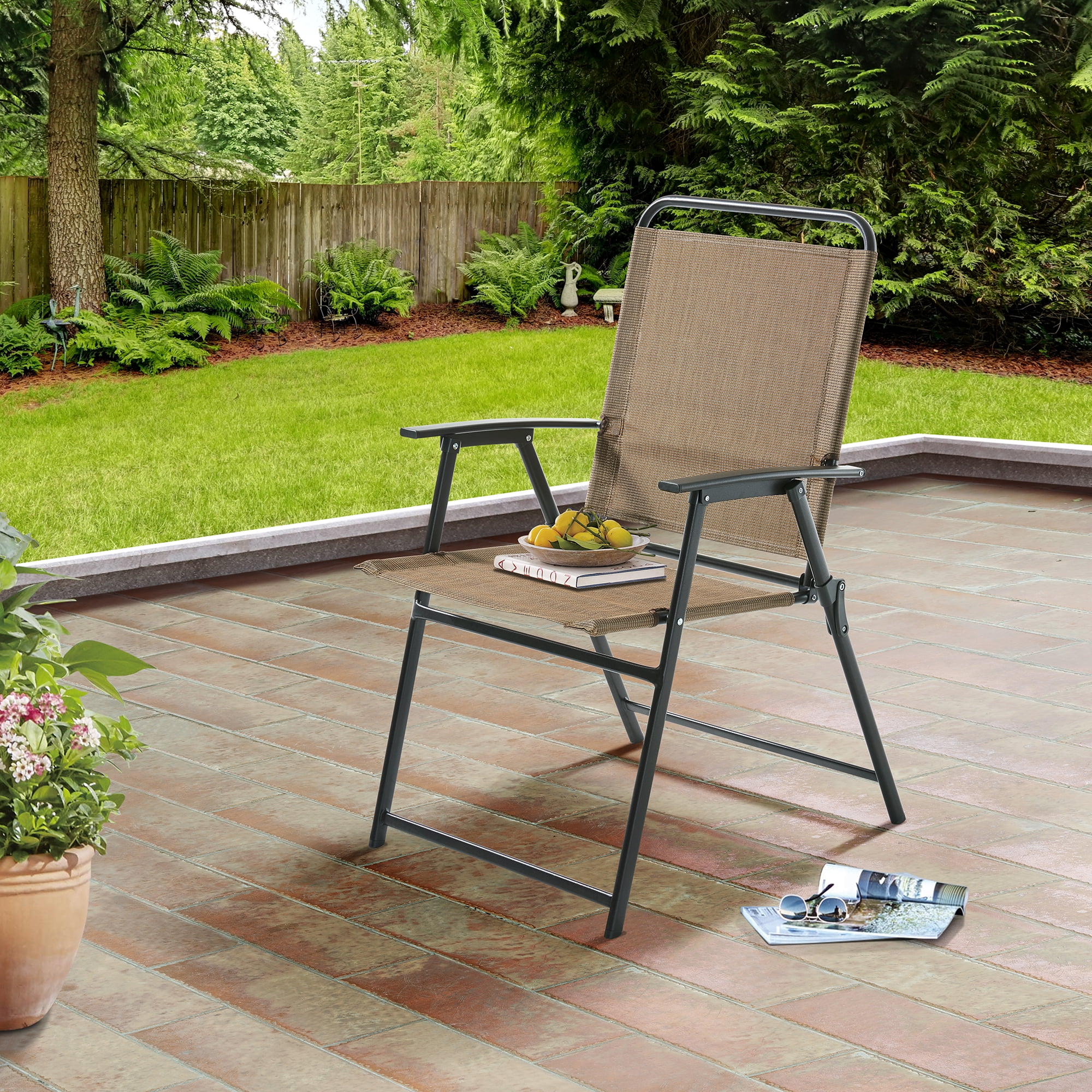 Mainstays Pleasant Grove Sling Folding Chair Set of 2 Beige