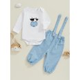 thumbnail image 2 of Suealasg 2Pcs Newborn Baby Girl Boy Fall Outfits Clothes Set 3 6 12 18 Months Infant Girl Long Sleeve Cow Print Romper +Plaid Suspender Pants Set, 2 of 7