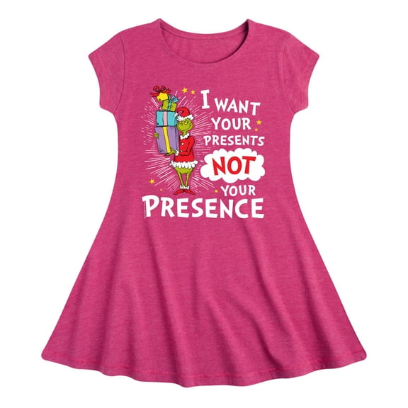Dr. Seuss The Grinch - Christmas - Presents Not Presence - Toddler & Youth Girls Fit & Flare Dress