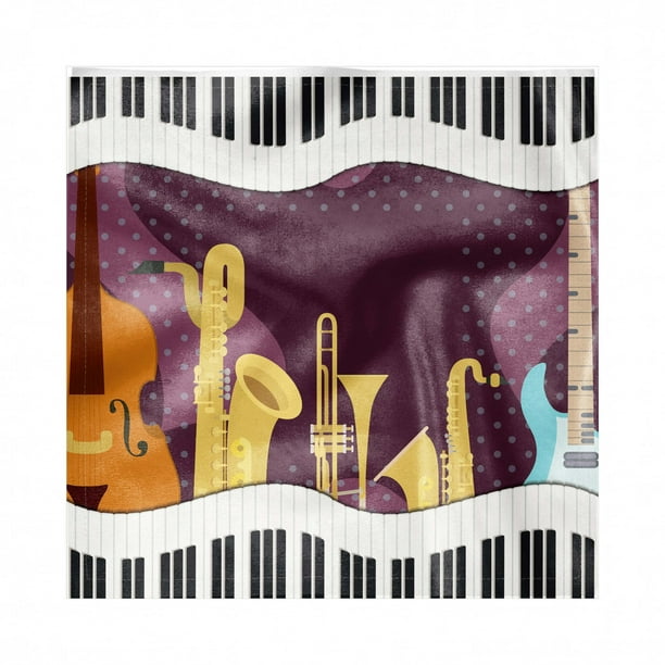 Opera Decorative Satin Napkins Set of 4, Cartoon Musical Instruments with  Piano Guitar Saxophone Violin Print, Square Fabric Party & Dinner Napkin,  18