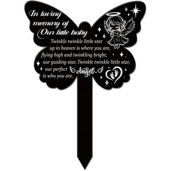 Butterfly Shaped Angel Garden Stake Memorial Remembrance Plaque Stake for Cemetery Acrylic Grave Stake Waterproof Sympathy Garden Stake for Yard Grave Cemetery