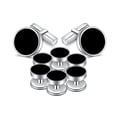 thumbnail image 4 of MERIT OCEAN Juego de gemelos y tachuelas de ónix para hombre Gemelos plateados y negros para camisas de esmoquin Regalo de boda de negocios, 4 of 5