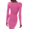 thumbnail image 4 of Listenwind Women's Sexy Low Cut Ribbed Knit Long Bodycon Dress Long Sleeve Solid Color Square Neck Skinny Party Club Wrapped Hip Dress, 4 of 5