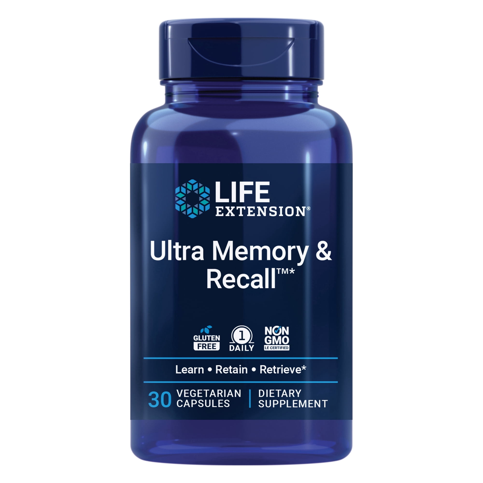 Life Extension Ultra Memory & Recall™, memory support, brain health supplement for adults, once daily, gluten free, non-GMO, vegetarian, 30 capsules