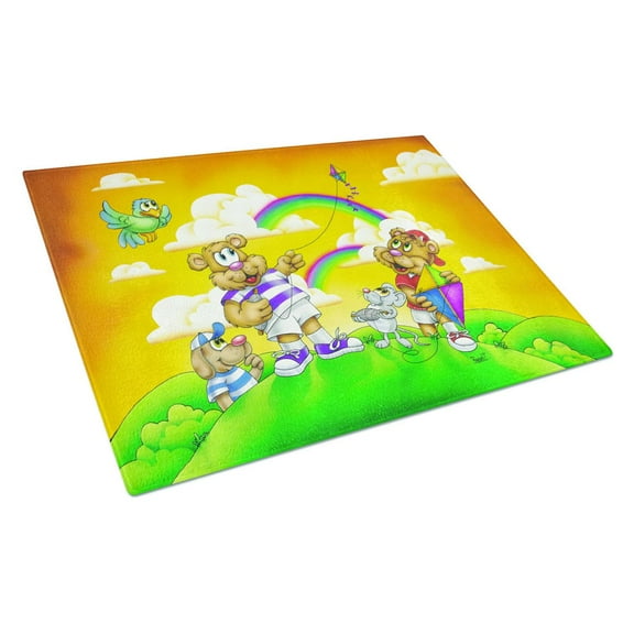 Caroline's Treasures Bears Flying a Kite Glass Cutting Board Large