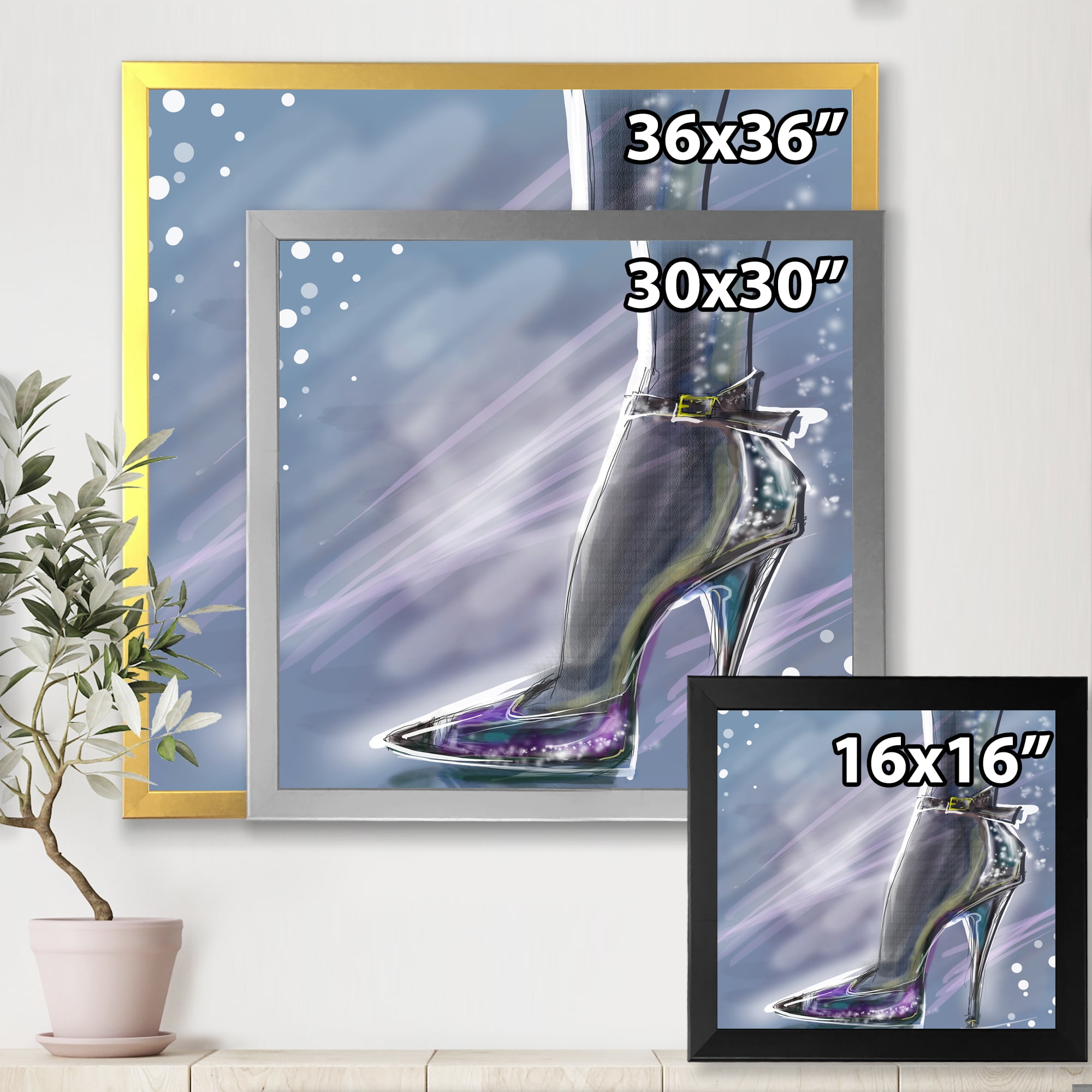 Designart 'Shiny Woman Shoe High Heeled Stiletto With Glitter' Modern Framed Art Print