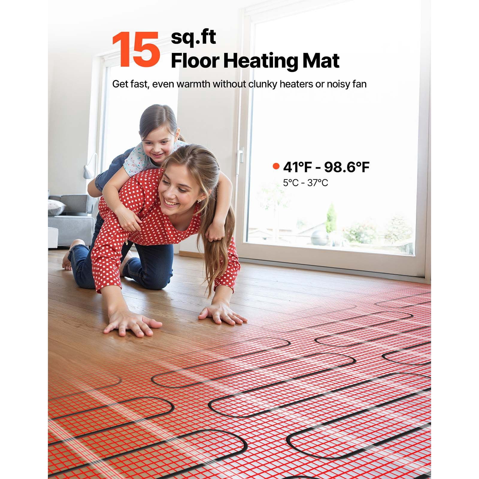 Underfloor Heating Mat System 15 sqft 120V with Smart Thermostat GFCI for Tile Laminate Floor